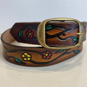 Tooled Leather Belt w/ flowers
